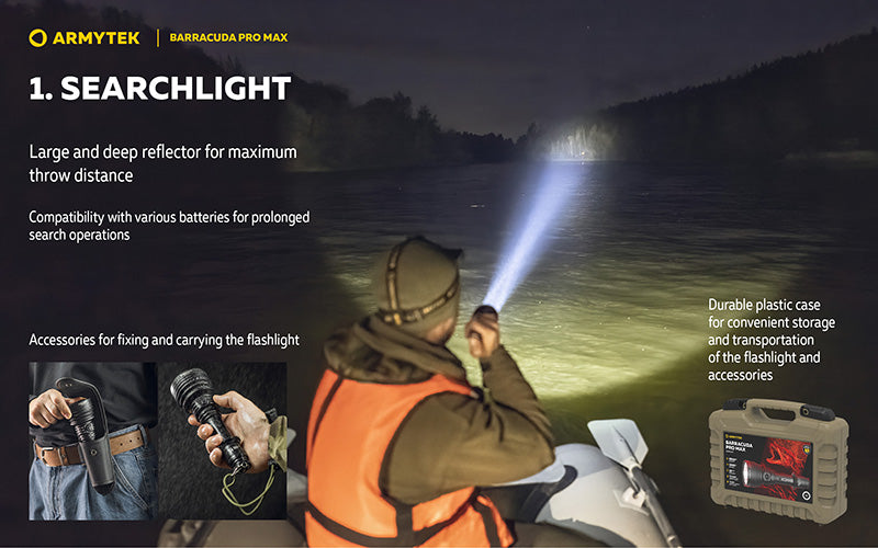 Lampe torche Armytek Barracuda Pro Max White 2800 Lumens - Portée 1000m - Rechargeable - Batterie 21700 Li-Ion