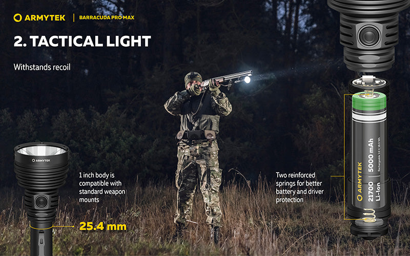 Lampe torche Armytek Barracuda Pro Max White 2800 Lumens - Portée 1000m - Rechargeable - Batterie 21700 Li-Ion