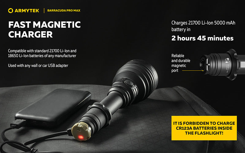 Lampe torche Armytek Barracuda Pro Max White 2800 Lumens - Portée 1000m - Rechargeable - Batterie 21700 Li-Ion