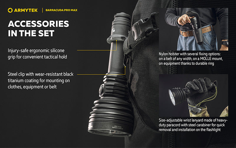 Lampe torche Armytek Barracuda Pro Max White 2800 Lumens - Portée 1000m - Rechargeable - Batterie 21700 Li-Ion