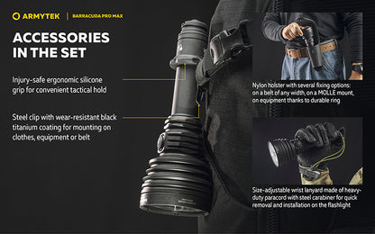 Lampe torche Armytek Barracuda Pro Max White 2800 Lumens - Portée 1000m - Rechargeable - Batterie 21700 Li-Ion