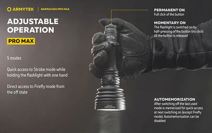 Lampe torche Armytek Barracuda Pro Max White 2800 Lumens - Portée 1000m - Rechargeable - Batterie 21700 Li-Ion  NYCTALOPE  
