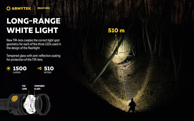 Lampe torche Armytek Bear WRG 1500 Lumens Lumière rouge et verte - rechargeable - NYCTALOPE