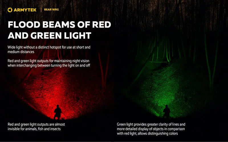 Lampe torche Armytek Bear WRG 1500 Lumens Lumière rouge et verte - rechargeable - NYCTALOPE