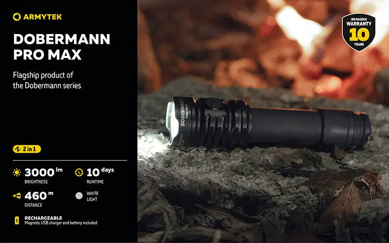 Lampe torche Armytek Dobermann Pro Max 3000 Lumens - Batterie 21700 Li-Ion 5000mAh  NYCTALOPE  