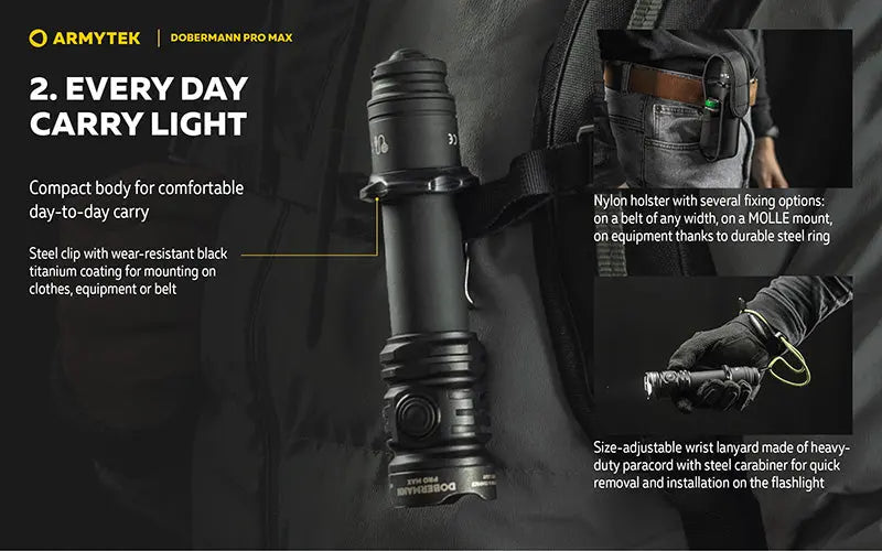 Lampe torche Armytek Dobermann Pro Max 3000 Lumens - Batterie 21700 Li-Ion 5000mAh  NYCTALOPE  