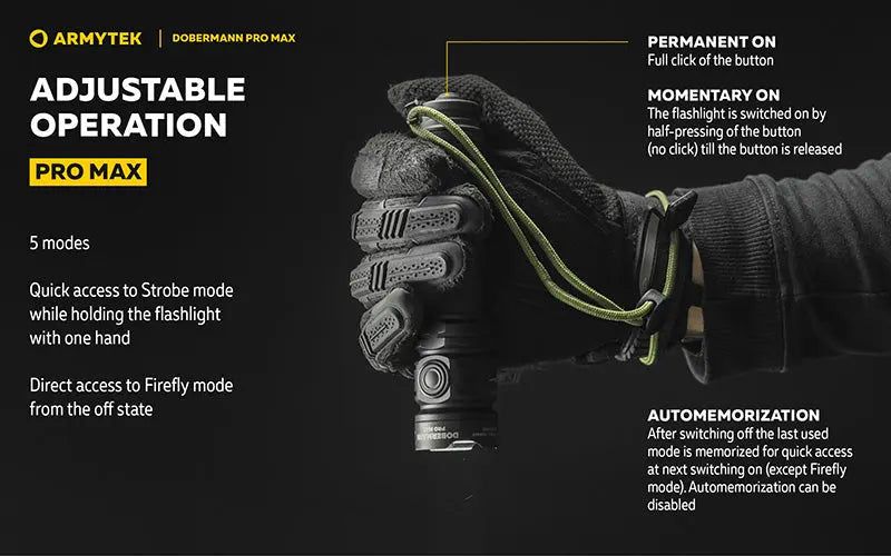 Lampe torche Armytek Dobermann Pro Max 3000 Lumens - Batterie 21700 Li-Ion 5000mAh  NYCTALOPE  