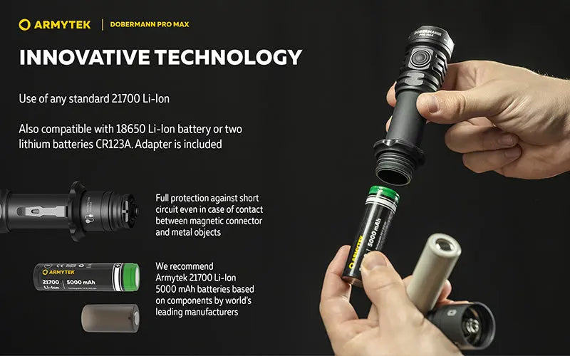 Lampe torche Armytek Dobermann Pro Max 3000 Lumens - Batterie 21700 Li-Ion 5000mAh  NYCTALOPE  