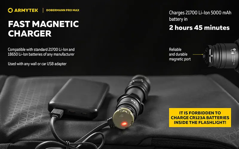Lampe torche Armytek Dobermann Pro Max 3000 Lumens - Batterie 21700 Li-Ion 5000mAh  NYCTALOPE  