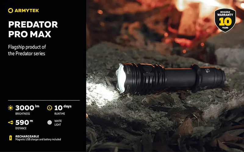 Lampe torche Armytek Predator Pro Max 3000 Lumens - Batterie 21700 Li-Ion 5000mAh  NYCTALOPE  