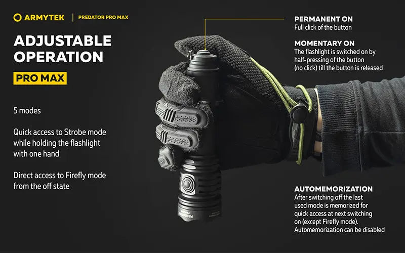 Lampe torche Armytek Predator Pro Max 3000 Lumens - Batterie 21700 Li-Ion 5000mAh  NYCTALOPE  