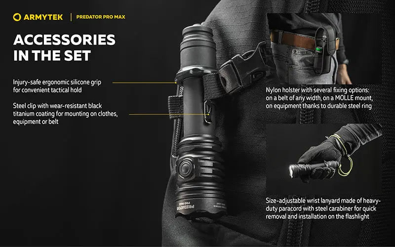 Lampe torche Armytek Predator Pro Max 3000 Lumens - Batterie 21700 Li-Ion 5000mAh  NYCTALOPE  