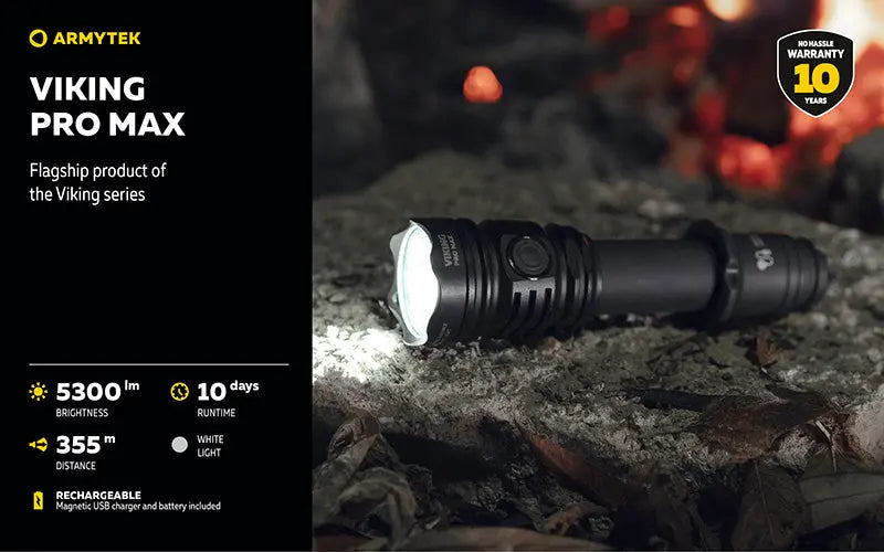 Lampe torche Armytek Viking Pro Max 5300 Lumens - Batterie 21700 Li-Ion 5000mAh - Portée de 355 mètres  NYCTALOPE  