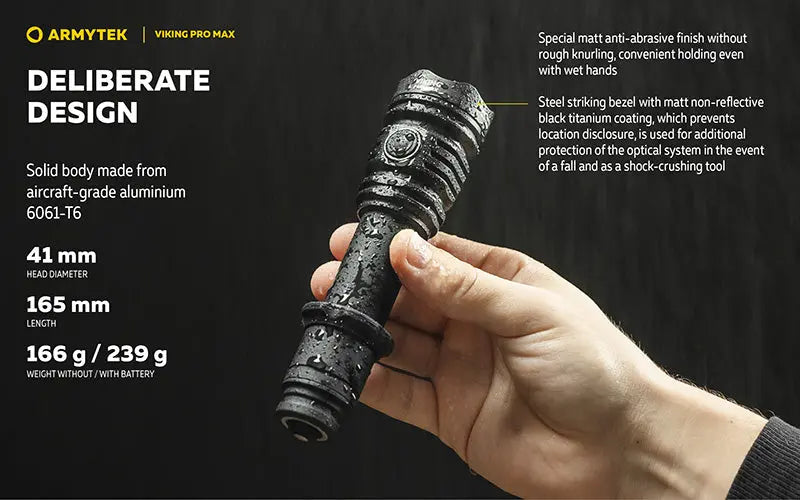 Lampe torche Armytek Viking Pro Max 5300 Lumens - Batterie 21700 Li-Ion 5000mAh - Portée de 355 mètres  NYCTALOPE  
