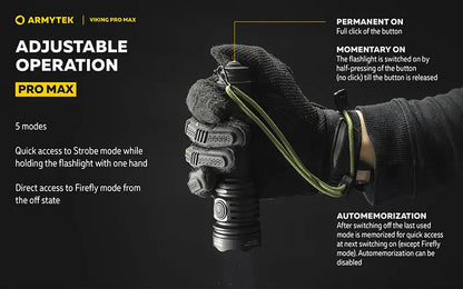 Lampe torche Armytek Viking Pro Max 5300 Lumens - Batterie 21700 Li-Ion 5000mAh - Portée de 355 mètres  NYCTALOPE  