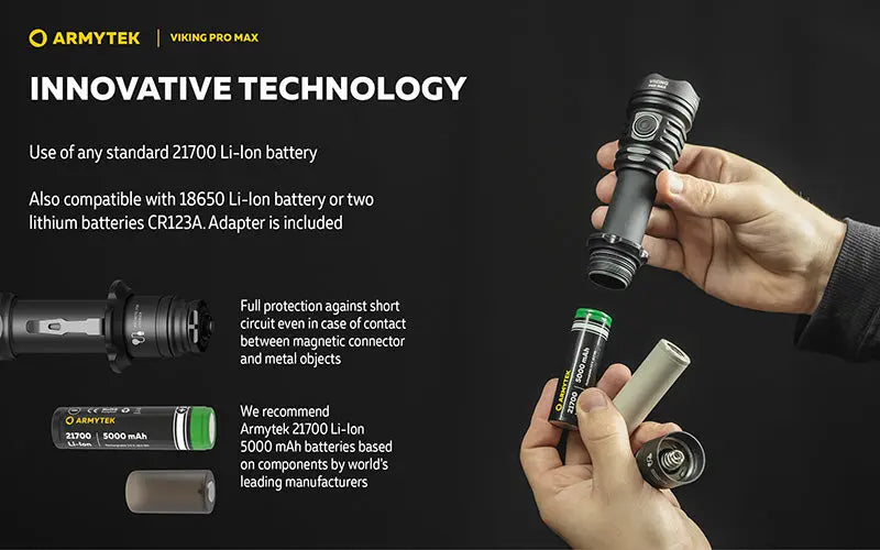 Lampe torche Armytek Viking Pro Max 5300 Lumens - Batterie 21700 Li-Ion 5000mAh - Portée de 355 mètres  NYCTALOPE  