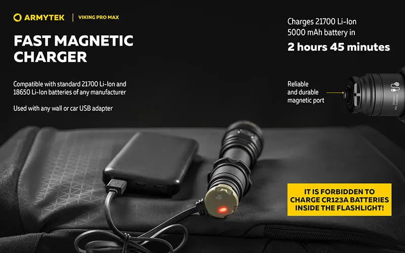 Lampe torche Armytek Viking Pro Max 5300 Lumens - Batterie 21700 Li-Ion 5000mAh - Portée de 355 mètres  NYCTALOPE  