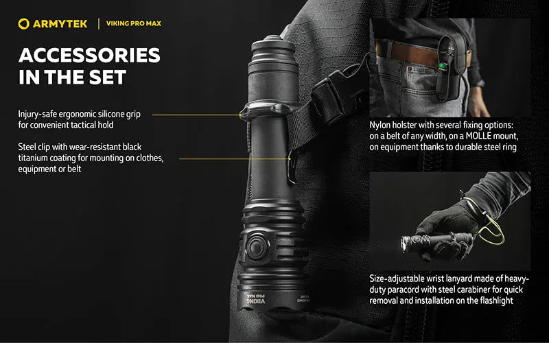 Lampe torche Armytek Viking Pro Max 5300 Lumens - Batterie 21700 Li-Ion 5000mAh - Portée de 355 mètres  NYCTALOPE  