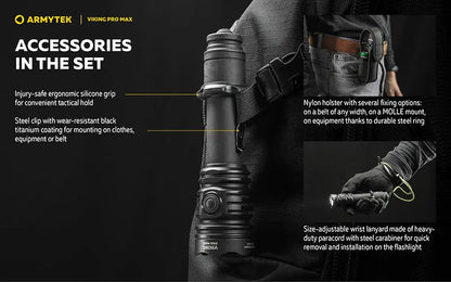 Lampe torche Armytek Viking Pro Max 5300 Lumens - Batterie 21700 Li-Ion 5000mAh - Portée de 355 mètres  NYCTALOPE  