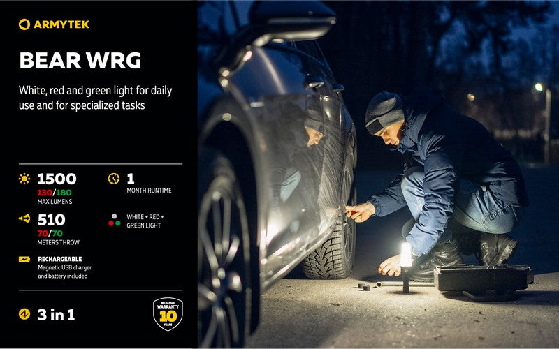 Lampe torche Armytek Bear WRG 1500 Lumens Lumière rouge et verte - rechargeable - NYCTALOPE