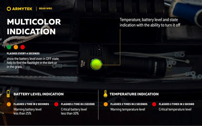 Lampe torche Armytek Bear WRG 1500 Lumens Lumière rouge et verte - rechargeable - NYCTALOPE