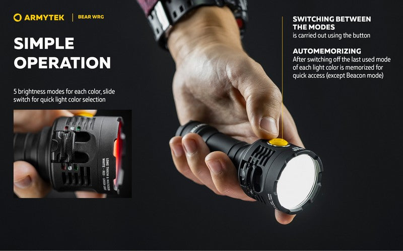 Lampe torche Armytek Bear WRG 1500 Lumens Lumière rouge et verte - rechargeable - NYCTALOPE