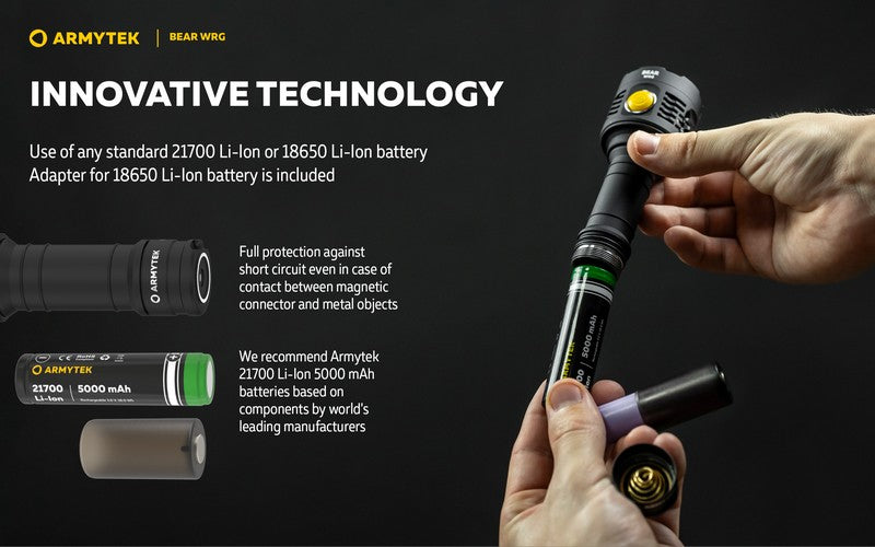 Lampe torche Armytek Bear WRG 1500 Lumens Lumière rouge et verte - rechargeable - NYCTALOPE