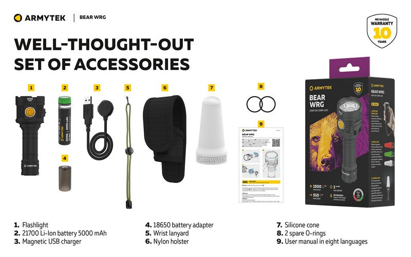 Lampe torche Armytek Bear WRG 1500 Lumens Lumière rouge et verte - rechargeable - NYCTALOPE