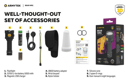 Lampe torche Armytek Bear WRG 1500 Lumens Lumière rouge et verte - rechargeable - NYCTALOPE