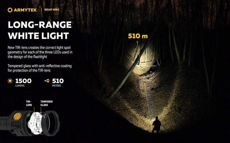 Lampe torche Armytek Bear WRG 1500 Lumens Lumière rouge et verte - rechargeable - NYCTALOPE