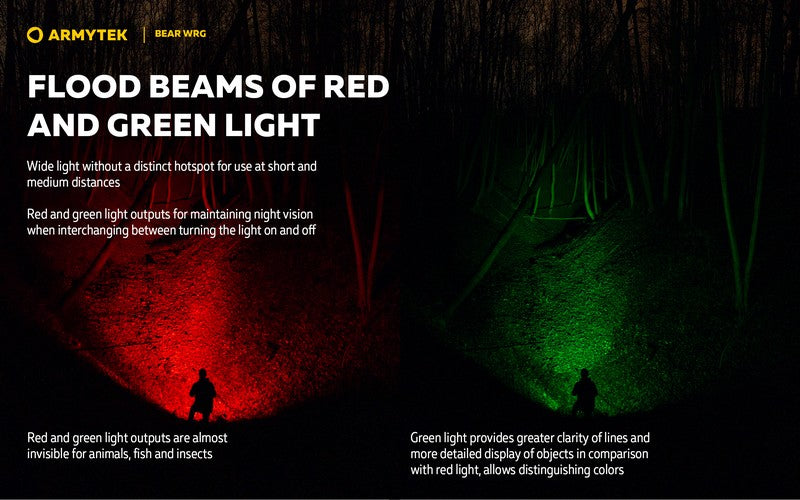 Lampe torche Armytek Bear WRG 1500 Lumens Lumière rouge et verte - rechargeable - NYCTALOPE