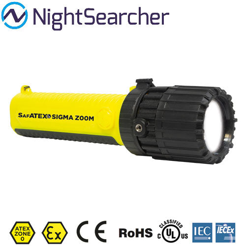Lampe torche Nightsearcher SIGMA ZOOM 235 Lumens - 3 modes d'éclairage - ATEX Zone 0 - Zoom réglable - Utilise 4 x AA (alcalines)  NYCTALOPE  