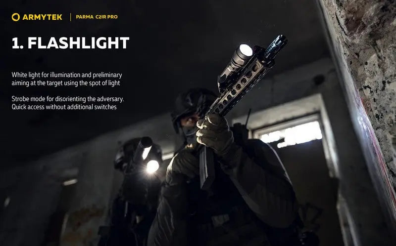 Lampe torche tactique Armytek Parma C2iR Pro 1250 Lumens + Infrarouge  NYCTALOPE  