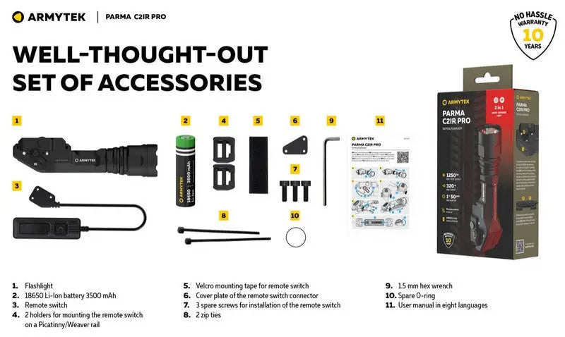 Lampe torche tactique Armytek Parma C2iR Pro 1250 Lumens + Infrarouge  NYCTALOPE  