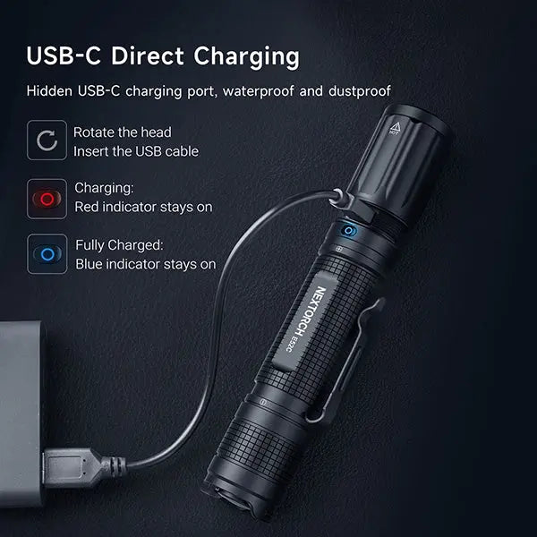 Lampe torche tactique Nextorch E52D - 3700Lumens - rechargeable USB-C  NYCTALOPE  