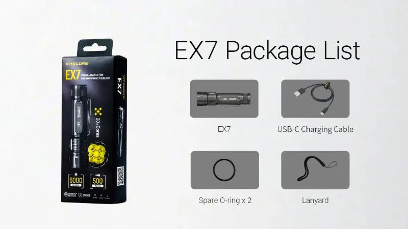 Lampe torche tactique Nitecore EX7 – 6000 Lumens  NYCTALOPE  