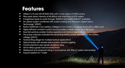 Lampe Torche Tactique Nitecore TM9K Pro 9900 Lumens rechargeable USB-C Nitecore