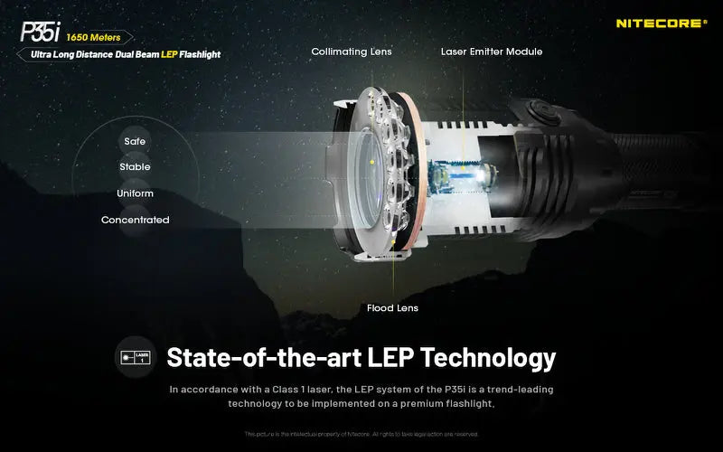 Lampe torche tactique laser Nitecore P35i LEP – 3000 Lumens  NYCTALOPE  