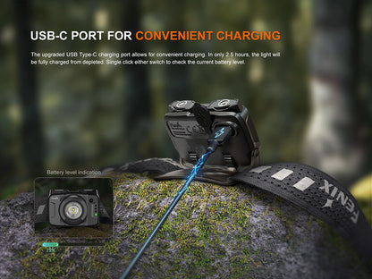 Lampe Frontale Fenix HL12R V2.0 500 Lumens - Rechargeable USB-C - Lumière Rouge - NYCTALOPE