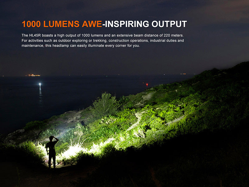 Lampe Frontale Fenix HL45R 1000 Lumens - Double faisceau ajustable - Détection gestuelle - Rechargeable USB-C - NYCTALOPE