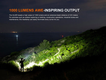 Lampe Frontale Fenix HL45R 1000 Lumens - Double faisceau ajustable - Détection gestuelle - Rechargeable USB-C - NYCTALOPE