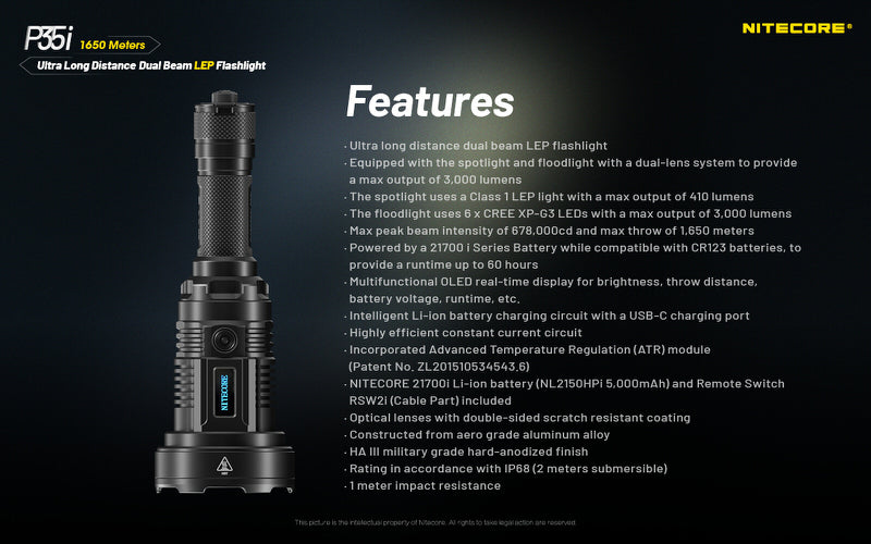 Lampe torche tactique laser Nitecore P35i LEP – 3000 Lumens Nitecore