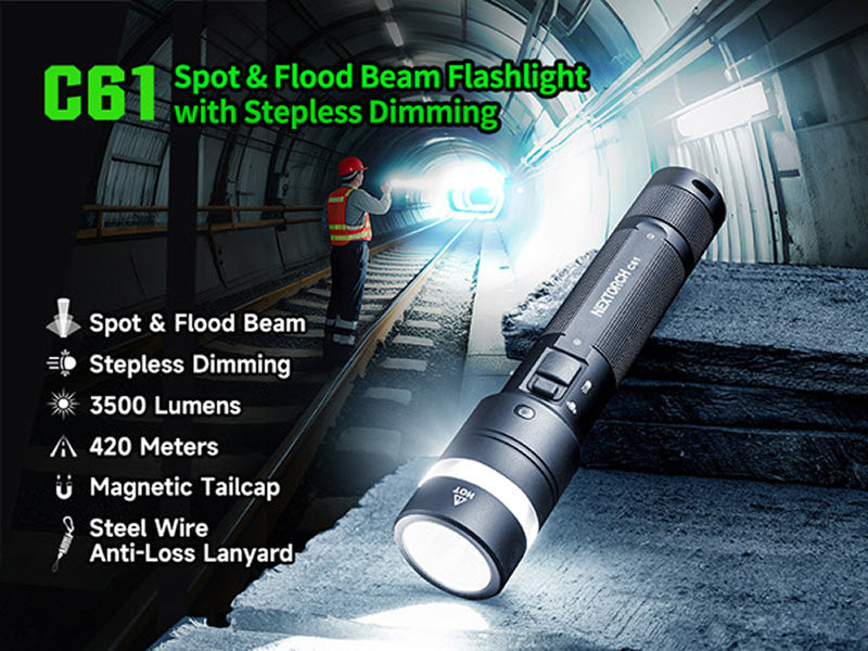 Lampe Torche Nextorch C61 3500 Lumens - Double Faisceau - Variation Continue - Rechargeable USB-C  NYCTALOPE  