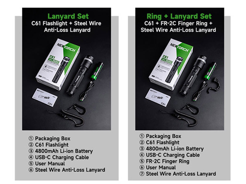 Lampe Torche Nextorch C61 3500 Lumens - Double Faisceau - Variation Continue - Rechargeable USB-C Nextorch