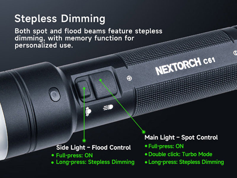 Lampe Torche Nextorch C61 3500 Lumens - Double Faisceau - Variation Continue - Rechargeable USB-C Nextorch