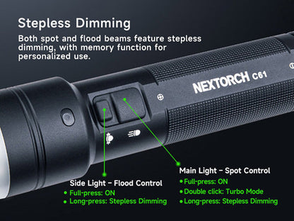 Lampe Torche Nextorch C61 3500 Lumens - Double Faisceau - Variation Continue - Rechargeable USB-C  NYCTALOPE  