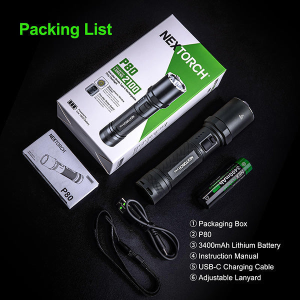 Lampe Torche Nextorch P80B - 2100Lumens rechargeable USB-C  NYCTALOPE  