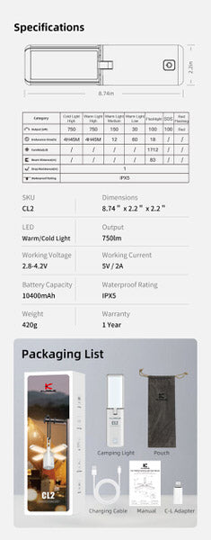 Lanterne Klarus CL2 – 750 Lumens – Rechargeable et Powerbank - Vert Jungle