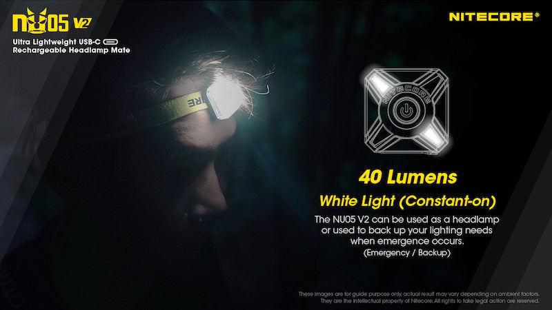 Lampe Frontale Nitecore NU05V2 KIT – 40 Lumens  NYCTALOPE  