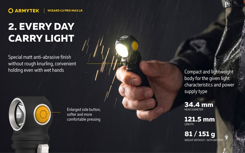 Lampe Frontale Armytek Wizard C2 PRO MAX LR Magnet USB 4150/3870 Lumens  NYCTALOPE  